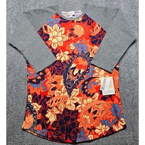 LuLaRoe Randy T-Shirt Womens M Orange Floral Print 3/4 Sleeve Stretch New